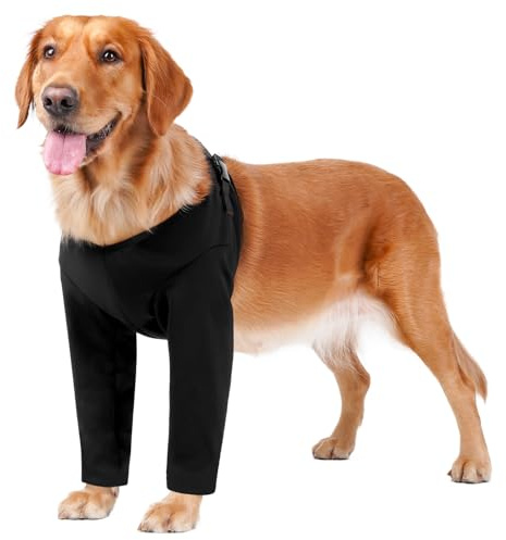 BARKLESS Dog Surgery Recovery Suit for Front Leg, Breathable & Soft Dog Long Front Leg Sleeve Shirt to Stop Licking, Adjustable|Comfortable Male Female Wound Cover, Pet Cone Alternative (Black, XL)