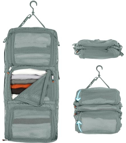 TRAVEL DUDE Hängeorganizer mit Kompression aus recycelten Plastikflaschen | Tragbare Reiseregale für Rucksack und Koffer | Hanging Packing Cube in Stahlblau