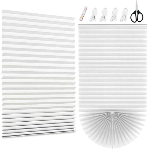 KASURE 180 x 90cm No Drill Blinds for Windows, 2 Pack Temporary Blackout Blinds with Silver Coating for Shading and Protecting Privacy, for Bedroom, Kitchen, and Office(White)