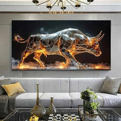 GKUVBF Effektvoller Leuchtbullen-Kunstdruck auf Leinwand, modernes Wandbild-Poster, beleuchteter Bullen-Druck für Wohnzimmer, moderne Wohndekoration (30 x 60 cm/rahmenlos)