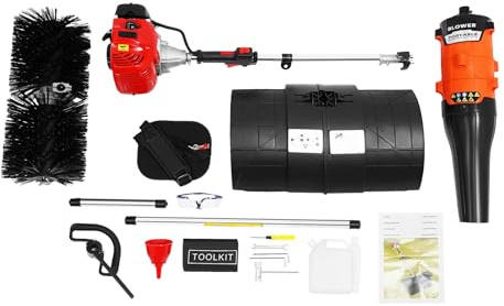 LENDISIY Kehrmaschine Benzin Motorbesen Kehrbesen 52CC 2-Takt Benzin Laubsauger Laubbläser Schneefräse Handkehrmaschine Laubkehrmaschine mit Schultergurt & Schutzbrille für Laub, Rasen & Schnee