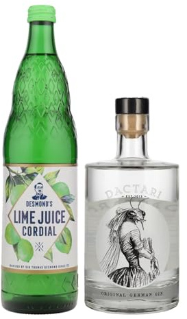Cocktail Set Gimlet bestehend aus Desmond's Lime Juice Cordial (0,75 l) und Dactari Gin (1 x 0,5 l) inkl. FeinWert E-Book