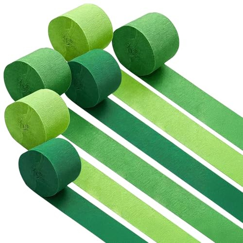 ZIJANG 6er-Pack Krepppapier, Bastelkrepppapier 4,5cm x 25 m Grün | Crepe Papier für DIY Bastelmaterial, Dekorationsbänder für Party und Feier, 3 Grüntöne
