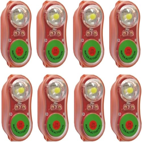 Luce Emergenza Giubbotto Salvataggio a LED con Attivazione ad Acqua - Set da 6/8 Pezzi - Rosse e Verdi per Emergenza in Mare per Sopravvivenza in Acqua di Emergenza