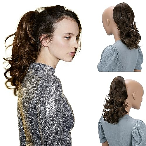 CAISHA 30cm Hårstycke Fläta Hästsvans Hårförlängning Voluminös Vågig Brunett H98