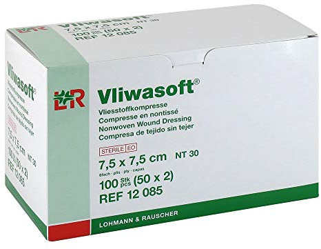 VLIWASOFT Compresse in tessuto non tessuto, 7,5 x 7,5 cm, sterili, 6 l, 50 x 2 pezzi
