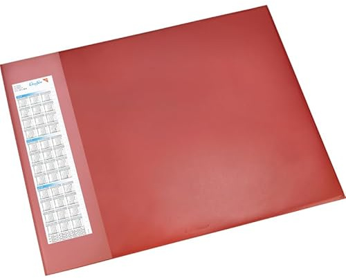 Läufer 41654 Durella D1 Schreibtischunterlage mit transparenter Seitenleiste und Kalender, 52x65cm, rot, rutschfeste Schreibunterlage