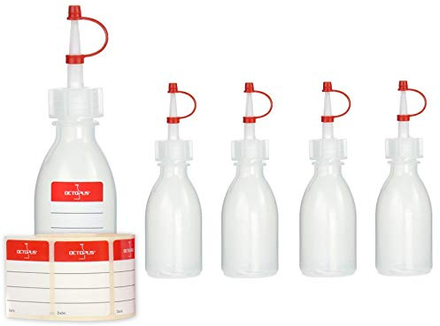 5 Spritzflaschen à 50 ml aus LDPE mit Dosierspitze und Schutzkappe rot | Für Klebstoffe, Tinten, Farben und Modellbau, ermöglicht punktgenaues Auftragen feiner Linien und kleiner Mengen