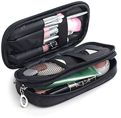 MLMSY Make-up-Tasche für Frauen mit Spiegel Beauty Pinsel Reise-Kit Organizer Kosmetiktasche Professional Multifunktions 2 Layer (schwarz) (A:Trompete), 1 Stück (1er Pack)