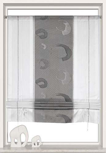 Bändchen Raffrollo 2279 mit Tunneldurchzug BxH 70x135cm | Gardine mit Sondermaß Breite 70cm in anthrazit/weiß