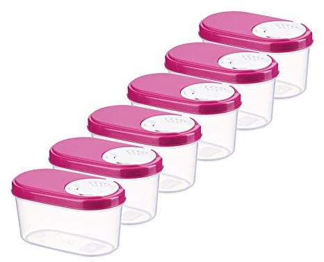 MiraHome Schüttdosen 0,14L 6er Set Rosa – Vorratsdosen mit Deckel luftdicht – Schüttdose für Gewürze & Lebensmittel – Frischhaltedosen mit Deckel – Aufbewahrungsbox mit Schüttfunktion