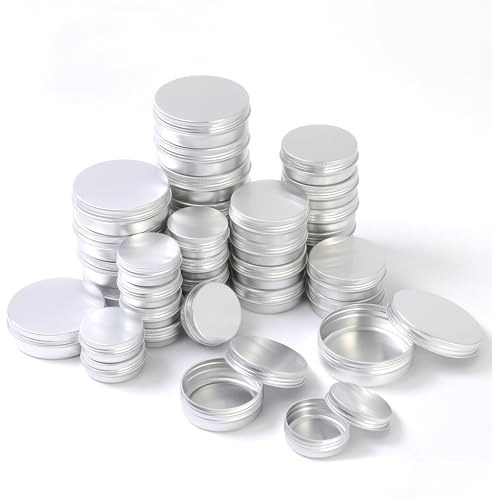 LJY 36 Aluminiumdosen mit Schraubdeckel, 1/2/4 oz, Silber | Je 12 Dosen in 1, 2 und 4 oz für Perlen, kleine Schrauben, Schmuckteile und trockene Bastelkomponenten