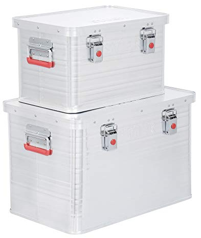 STIER Alubox Set, 30L und 65L, stapelbare Transportkisten, Staub- und spritzwasserresistent mit Gummidichtung und Klapphandgriffen, großes Fassungsvermögen
