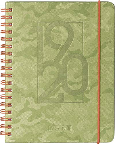 Brunnen 1072966160 kamouflage, skolkalender/veckkalender 2019/2020, 2 sidor = 1 vecka, bladstorlek 12 x 16 cm, A6, PU-band, grön