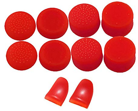 Replacement L2 R2 Buttons Trigger Extender + Silicone Analog Thumb Stick Cap Cover Grip Thumbsticks Joystick for Sony PS4 PS4 Pro Slim Controller (Red)