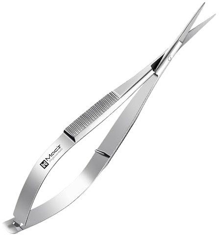 Professional Eye Brow -Micro Scissors 4.5 Straight Castroviejo stitch cutting embroidery spring action extra sharp for ENT-EYE-SKIN-DENTAL -61050 By Macs (Eye Brow Scissors Straight)