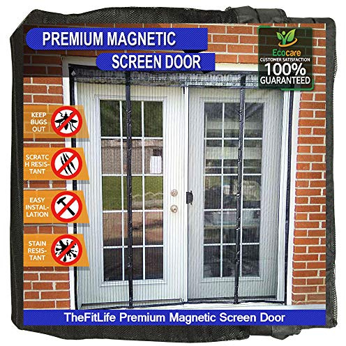 TheFitLife Double Door Magnetic Fly Screen - Mesh Curtain with Full Frame Hook & Loop Powerful Magnets, Snap Shut Automatically