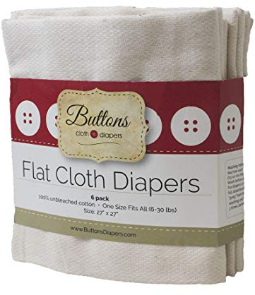 Buttons Unbleached Organic Cotton Birdseye Flat Diapers - 6 Pack