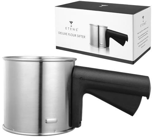 Etens 3 Cup Flour Sifter for Baking, Handheld Strainer Sifter Stainless Steel, Hand Crank Squeeze Sieve for Baking w/Comfortable Handle for Flour Powdered Sugar Cake - Baker Supplies