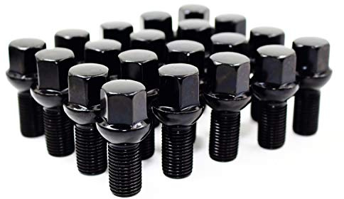 Set of 20 Veritek 14x1.5mm Black 24mm Thread Length 17mm Hex R12 Ball Seat Wheel Lug Bolts for Mercedes Factory Wheels