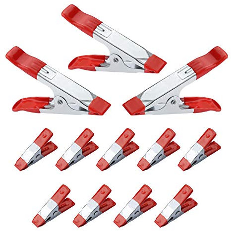 Juibao - Morsetti a molla in metallo con impugnatura rivestita in gomma per teloni da campeggio, lavorazione del legno, per lavori artigianali, per lavori pesanti, argento, 12 cm e 10 cm