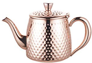 Café Olé SDT-018CU - Teiera Sandringham, 500 ml, in acciaio inox 18/10 placcato rame con finitura martellata