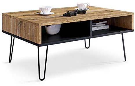 Viosimc Table Basse pour Salon Style Industriel, Effet Bois Rétro et Table d'Appoint pour Canapé Noir, Centre Rectangulaire avec Pattes en Métal Élégantes Unique Industrial Style Coffee Table