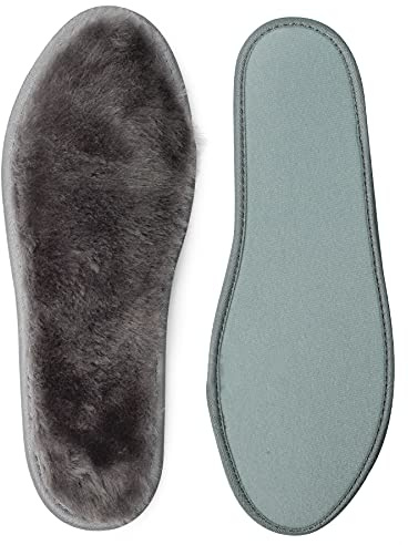 riemot fårskinnssulor för män, kvinnor och barn, supertjocka premium lammullssulor för gummistövlar stövlar, varm fleece och bekväma skosulor för kall vinter, Äkta fårskinnsgrå, 43 EU/9 UK