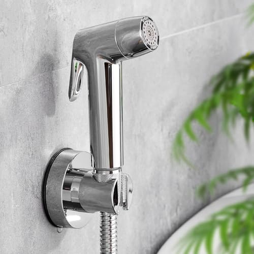 Handheld Bidet Sprayer for Toilet, Muslim Shower Bidet Attachment for Toilet, Cloth Diaper Toilet Sprayer, Jet Spray for Toilet with Bidet Hose for Feminine Wash (Chrome)