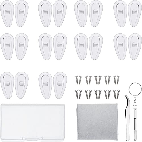 DAQIEPIN Kit di Riparazione di Occhiali 10 Paia Naselli per Camera d'Aria Cuscinetti di Naso per Occhiali Avvitabili in Silicone con Viti Pinzetta e Panno da Pulizia