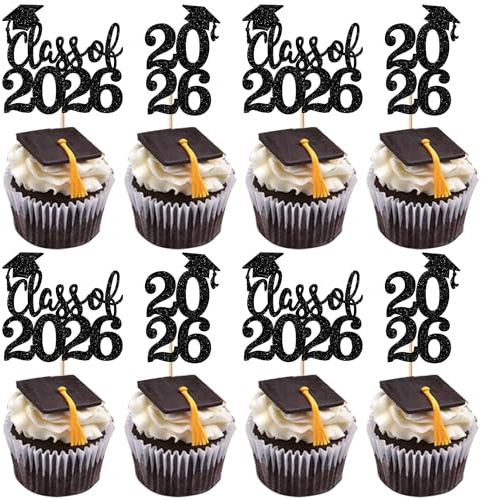 SYKYCTCY 24 Pack 2026 Graduation Cupcake Toppers Glitter Diploma Class of 2026 Cupcake Picks Congrats 2026 Cupcake Decorations for Graduation School Boys Girls Grad Party Cake Decorations Supplies
