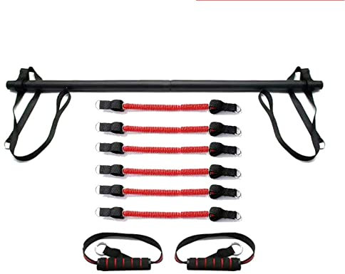 LTLCLZ Tragbares Pilates Bar Kit Mit Stoffbedeckungswiderstandsbändern Für Männer Und Frauen Verstellbare Widerstandsband Stangen Trainingsausrüstung,6bands