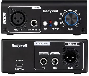Tiptop Home Rodyweil - Amplificador de Ganancia de preamplificador de micrófono de Condensador dinámico, Ganancia máxima de 75 dB para Interfaz de Audio, transmisión en Vivo
