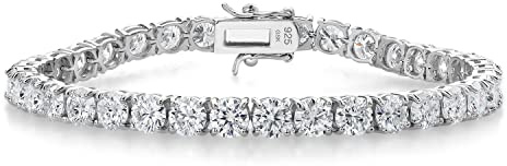 Gem Stone King 18.00 Cttw Round White Moissanite Tennis Bracelet For Women | 925 Sterling Silver | Round 5MM | 7.25 Inch | Fine Jewelry Gifts for Her Mom Women Wife