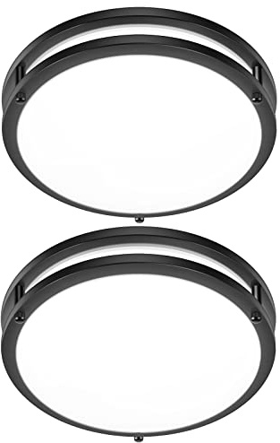12 Inch Flush Mount Ceiling Lights, 36W 3200LM Black Dimmable Light Fixtures Ceiling Mount, 3000K-5000K Selectable Modern Kitchen Light Fixtures for Stairwell, Balcony, Corridor, Laundry (2-Pack)