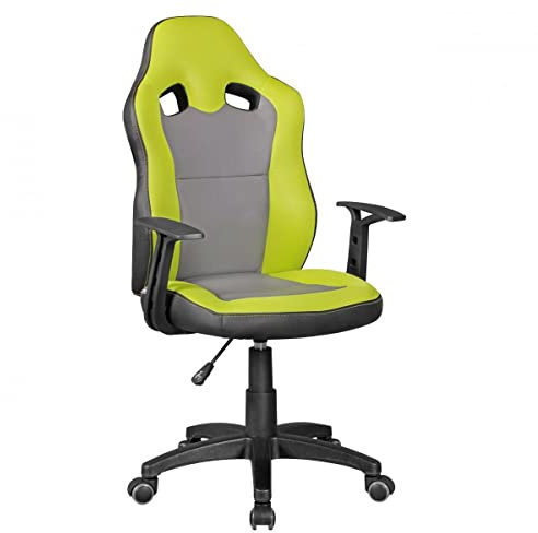 möbelando Speedy - Racing Kinder-Schreibtischstuhl für Kinder ab 8 Grün/Grau | Race Kinder-Drehstuhl mit Lehne & Hartboden-Rollen | Sport Kinder-Bürostuhl ergonomisch & höhenverstellbar | Jugendstuhl
