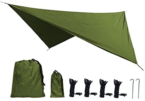 BINOXY Hängematte Regen Fliege Camping Tarp Wasserdicht, 11,8 X 9,5 Ft Lightweight Backpacking Regen Tarp Shelter Für Wandern Outdoor (Color : Army Green, Size : 360 * 290cm)