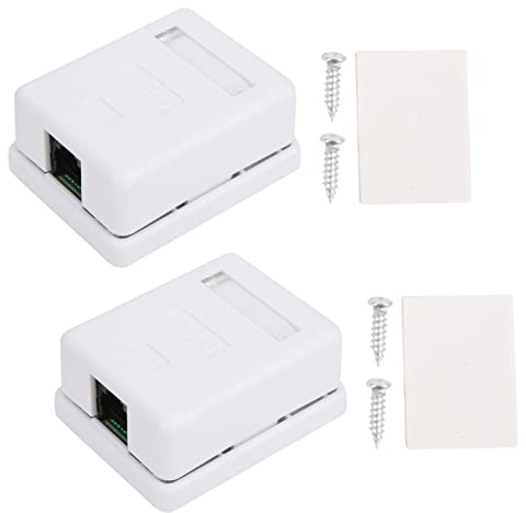 Cat6 RJ45 Surface Mount Box, Single Port Desktop Network Junction Housing with Screw and Adhesive Mounting 8P8C Ethernet Cable Management for Office Home ABS 2 Pack