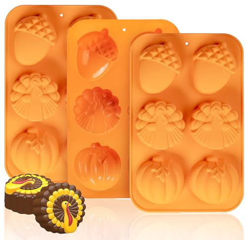 Turkey Pumpkin Cake Molds, 3 Pack Fall Molds Silicone Turkey Mould for Thanksgiving Mini Cake Muffin Baking, Halloween Cupcake Pan Dessert Mousse Oreo Mold Tray Set for Making Thanksgiving Soap Resin