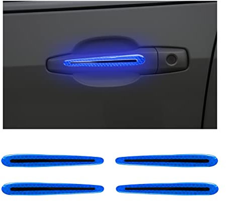 JNNJ 4PCS Adesivo di Sicurezza Riflettente per Maniglia Auto, Adesivi Riflettenti Decorativi per Protezione Della Maniglia Dell'auto, 3D in Fibra di Carbonio Auto Maniglia Graffi Adesivo(Blu)