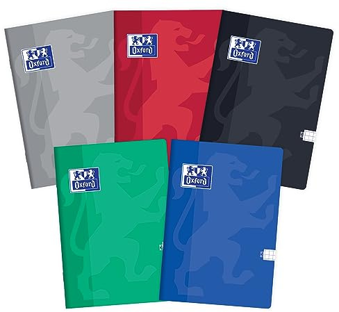 Oxford Notizbuch A4, 60 Blätter, kariert, 5 Stück-Packung Farbenmix