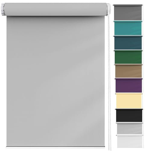 Verdunkelungsrollo Klemmfix ohne Bohren 30 x 80 cm Sichtschutz und Sonnenschutz, Sonnenschutzrollo Seitenzugrollo Inkl. Aller Montage-Teile für Fenster und Türen, Hellgrau