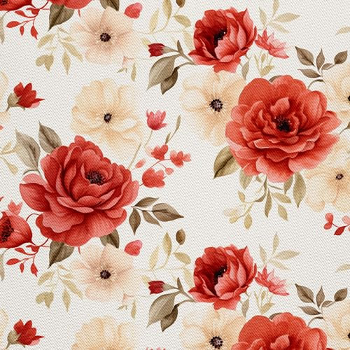 HEKO PANELS Stoff Oxford Wasserdichte Meterware Canvas-Stoff Polyester Nähstoff Dekostoffe Handwerken Wasserabweisend Blickdicht Rosen Blumen Aquarell Wasserfarbe 5 Meter 155 x 500 cm DX2305