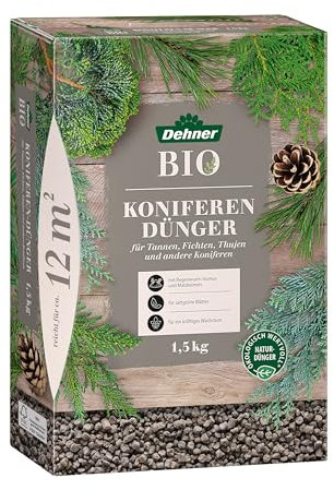 Dehner Bio Koniferendünger, hochwertiger Dünger für Nadelgehölze, organischer NPK-Dünger, mit Spurennährstoffen, ökologisch wertvoll, natürliche Langzeitwirkung, 1.5 kg, für ca. 12 qm