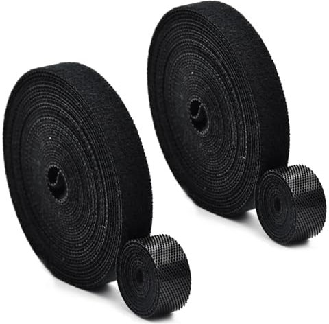 Cable Straps,Adjustable Free Cut Length,Reusable Self Adhesive Black Loop Tape Cable Ties,Loop Cable Ties Cable Tidy Cable Tie Straps for Cord Organiser(2 Rolls 5m*14.5mm)