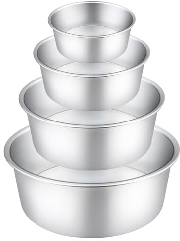 Yumatch Pack of 4 Round Cake Tins for Baking Non-Stick Aluminum Round Cake Pan with Removable Bottom for Wedding Birthday Christmas Party Cake Baking Sizes 4/6/8/10 inch