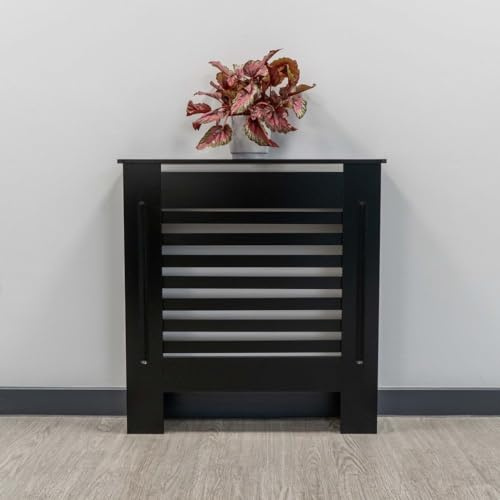 Jack Stonehouse Radiator Cover Black Paint - Over Radiator Shelf Clip On With Horizontal Slats - Sturdy MDF Wooden Radiator Covers For Bedroom Or Living Room Furniture - Slim Radiator Cover