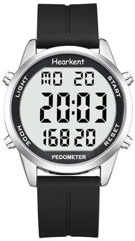 Hearkent Orologio contapassi da polso per il fitness con contatore delle calorie, display LCD digitale ad alto contrasto e retroilluminato, cronometro, sveglia, cronografo, resistente all'acqua (nero)