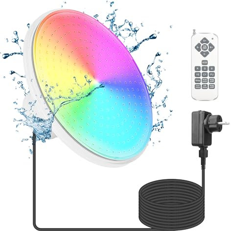 KWODE Illuminazione a LED per piscina, subacquea, 24 W, RGB dimmerabile, illuminazione per piscina con telecomando, 12 V LED subacqueo con cavo da 7 m, filettatura esterna 2 ¼ pollici