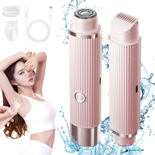 Rasoir électrique pour femme, rasoir électrique 2 en 1 étanche humide et sec avec têtes amovibles, rasoir Beautibloom, rasoir électrique pour cheveux pubiens, tondeuse bikini (style B, rose)